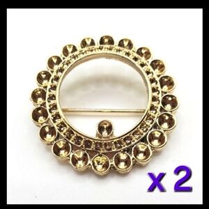 🟢3/$19🟢 2x Round Brooch Setting Pin Blank  Mounting Gold Tone DIY